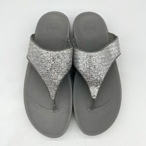 Fitflop Womens 10 Lulu Superglitz‎ Sandals Shoes Thong Flip Flop Wedge Platform